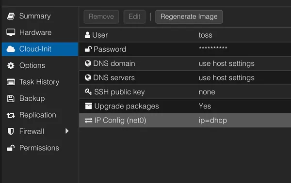 Proxmox cloud-init configuration properties interface