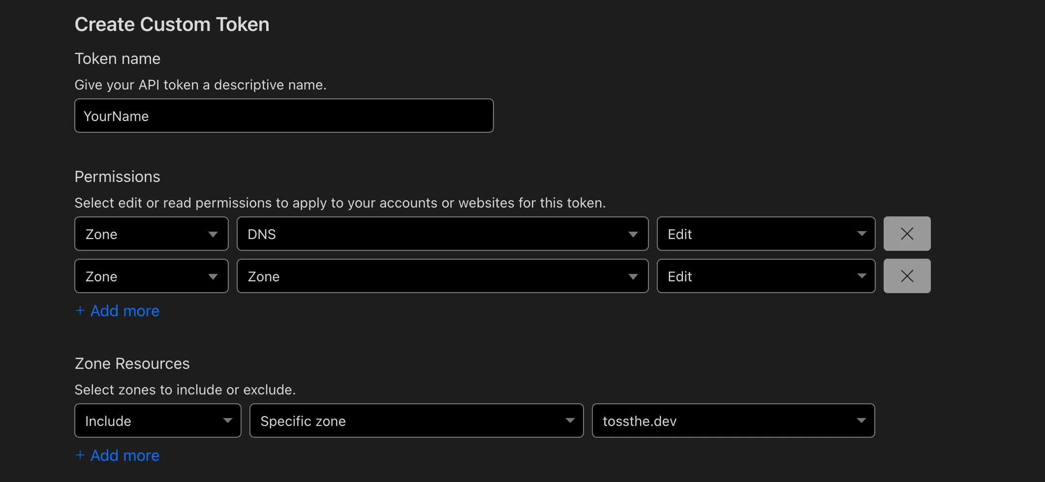 Token required permissions screenshot